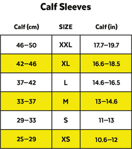 ZEROPOINT Intense 2.0 High Compression Calf Sleeves size chart