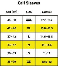 Load image into Gallery viewer, ZEROPOINT Pro Racing Compression Calf Sleeves size chart