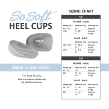 Load image into Gallery viewer, Tuli's So Soft Heel Cups plantar faciitis size chart