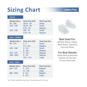 Relieve Foot Pain Tuli's Heel Cups size chart