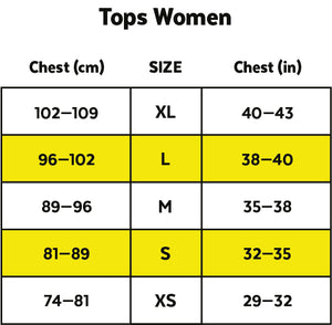 ZEROPOINT Performance Compression Short Sleeve Top Women, Black size chart