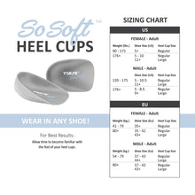 Load image into Gallery viewer, Tuli&#39;s So Soft Heel Cups plantar faciitis size chart
