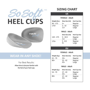 Tuli's So Soft Heel Cups plantar faciitis size chart
