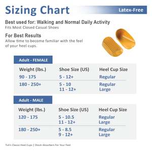 Tulis classic heel cups reduce foot pain size chart